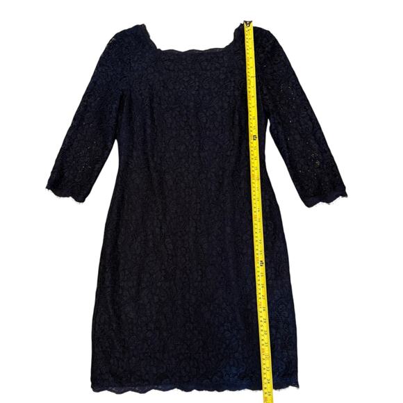 Adrianna Papell Blue Semi Formal 3/4 Sleeve Lace Sheath Dress Size 10P - Picture 4 of 6